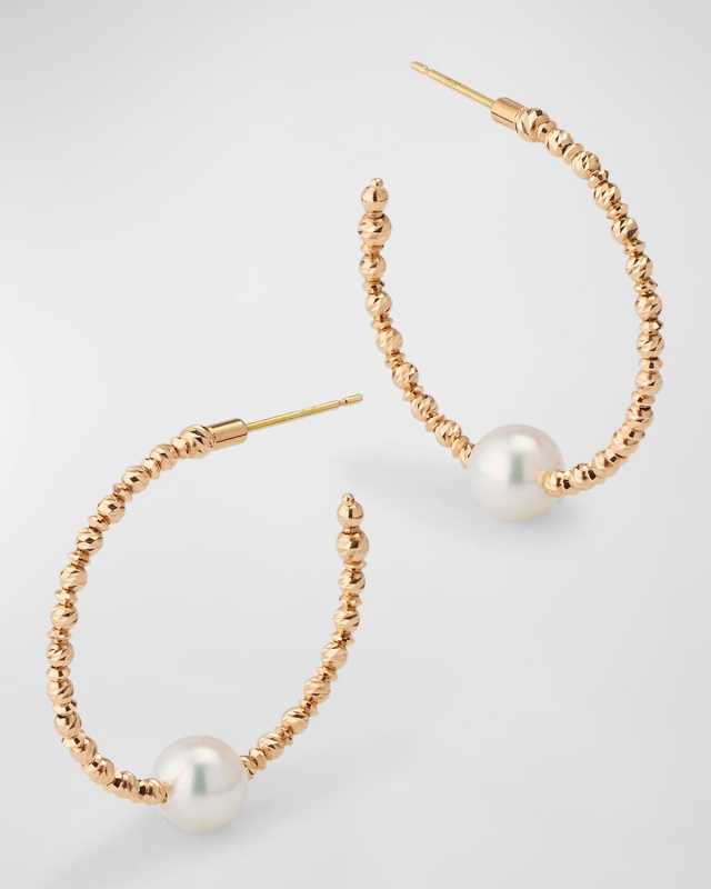 18K Rose Gold Small Akoya Pearl Hoop Earrings